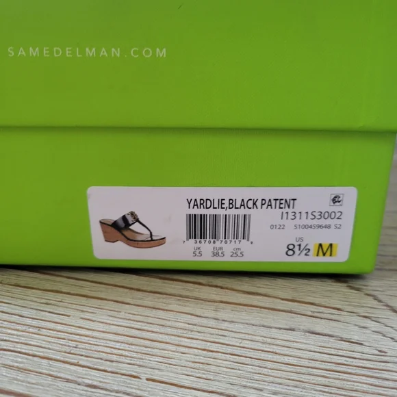 Sam Edelman Yardlie Black Patent and Cork Wedge Thong Sandal Sz 8.5 - Picture 2 of 12